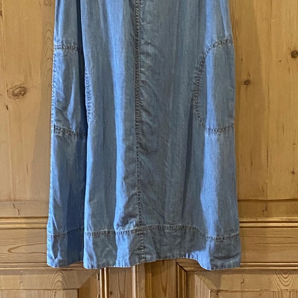 J.Jill Blue Denim Linen Blend Shift Jumper Sleeveless Dress Pockets Size XS - Picture 3 of 7
